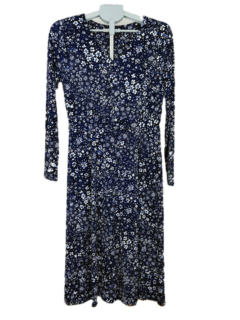 Talbots Long Sleeve Button Front Midi Dress Women's Size M Blue White Floral